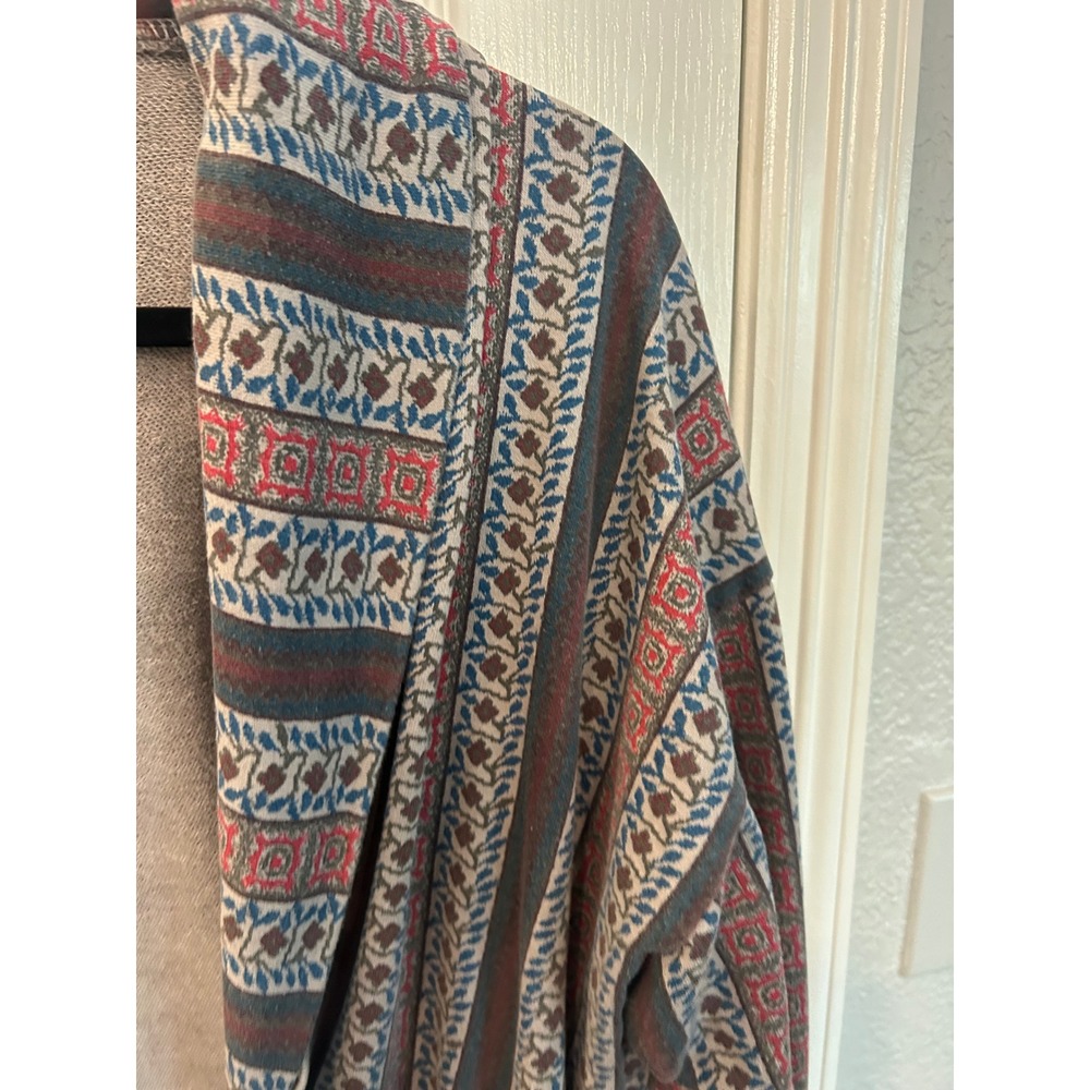 Alternative Cardigan Taupe Geometric Stripe Shawl Collar Thumbhole Boho Wrap - Picture 5 of 8